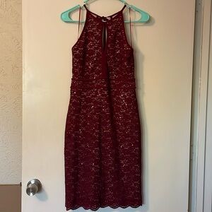 Sparkly Maroon Lace Mini Dress